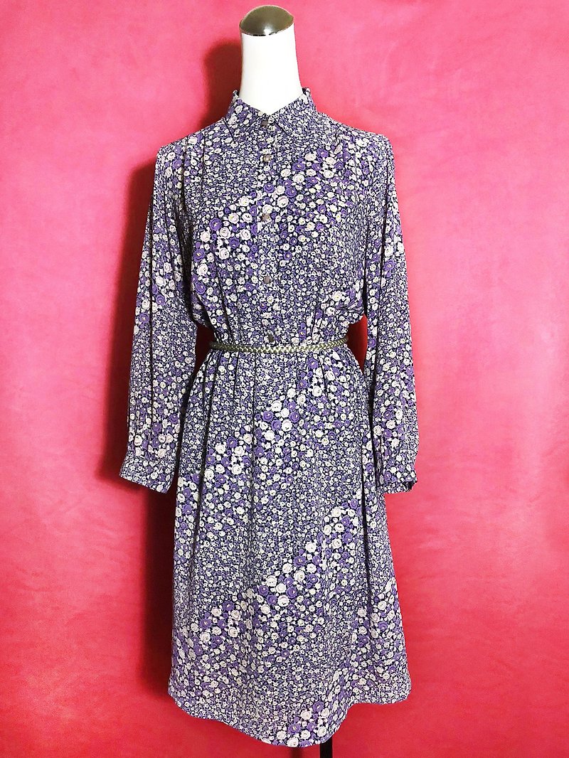 Romantic purple flowers chiffon long-sleeved vintage dress / abroad brought back VINTAGE - ชุดเดรส - เส้นใยสังเคราะห์ สีม่วง
