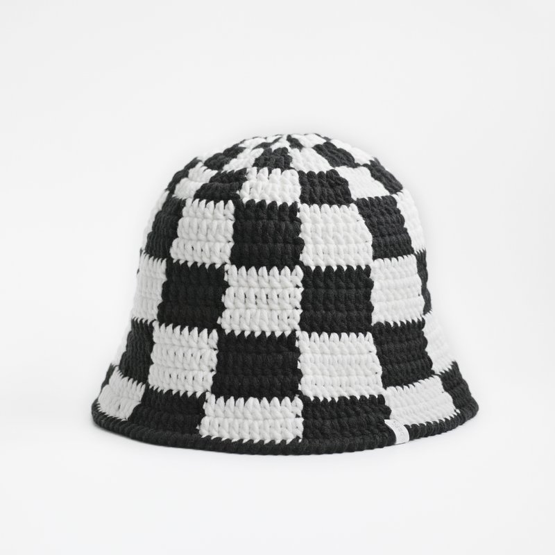 cloche-checker cloche hat-black and white checkerboard - Hats & Caps - Cotton & Hemp Black