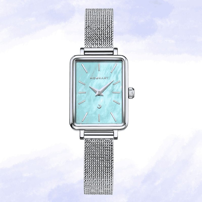 【MOONART】方型手錶 藝月系列-雲彩+ 女裝手錶 珍珠貝藝術手錶 - 女錶 - 不鏽鋼 藍色