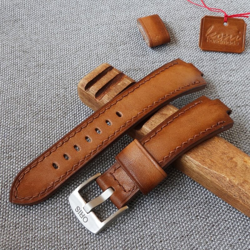 Beige Watch Strap for ORIS Aquis, genuine leather watchband - Watchbands - Genuine Leather Brown