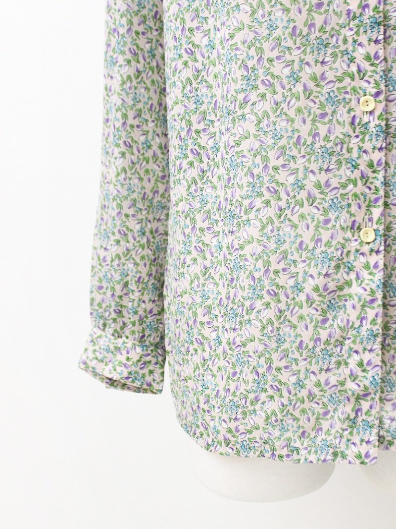 [RE1021T256] オータム・グレー紫の花のレトロなヴィンテージシャツ - シャツ・ブラウス - ポリエステル グレー