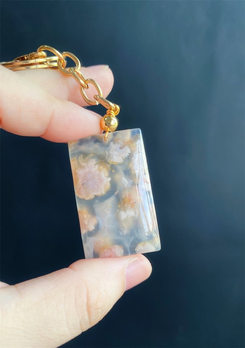 【售出】永恒的花 櫻花瑪瑙 鑰匙圈 包掛 水中花 閨密 天然石 畢 - 鑰匙圈/鑰匙包 - 水晶 粉紅色
