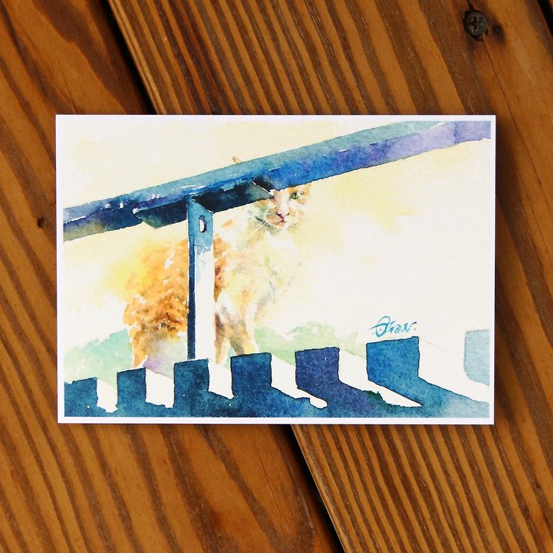 Watercolor painted hair boy series postcard - 邂逅 on the embankment - การ์ด/โปสการ์ด - กระดาษ สีส้ม