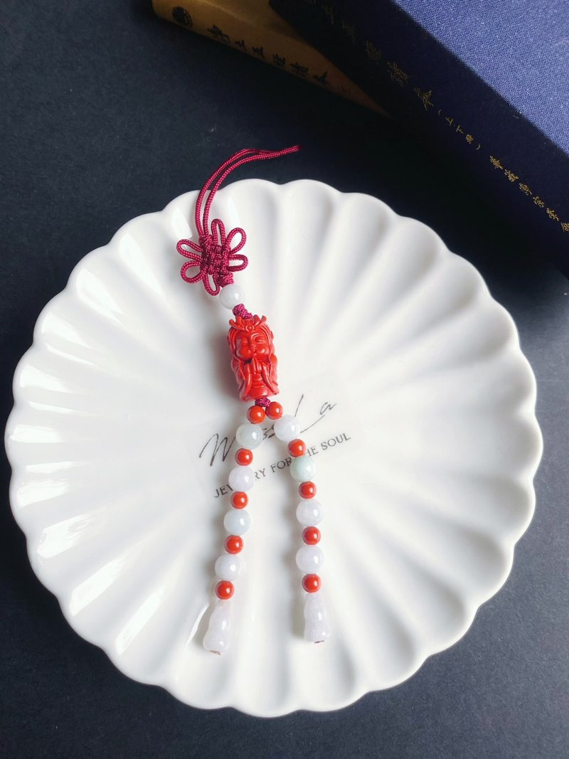 Natural Burmese jade jade to pray for the little dragon girl cinnabar gift mobile phone hanging bag hanging design - Lanyards & Straps - Jade Red