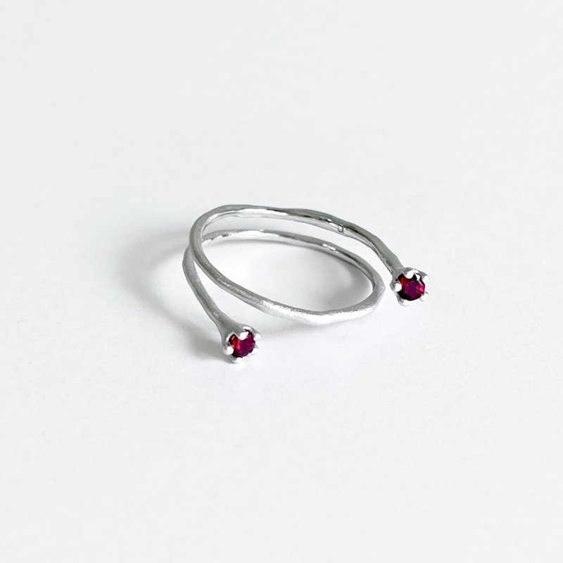 Mollis Ring (Garnet) sand blast finishing - 戒指 - 純銀 