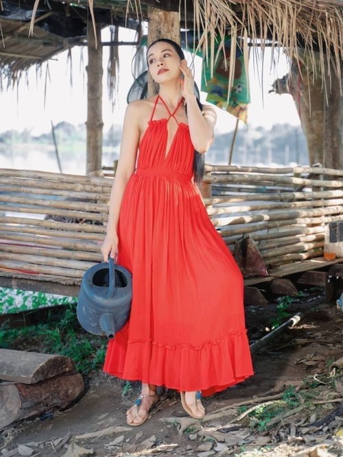 BOHO MAXI DRESS, HALTER BACKLESS SUMMER DRESS, FLORAL
