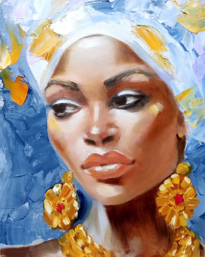 Beautiful Girl Painting Original Art Impasto Oil Painting Canvas Painting - 海報/掛畫/掛布 - 棉．麻 咖啡色