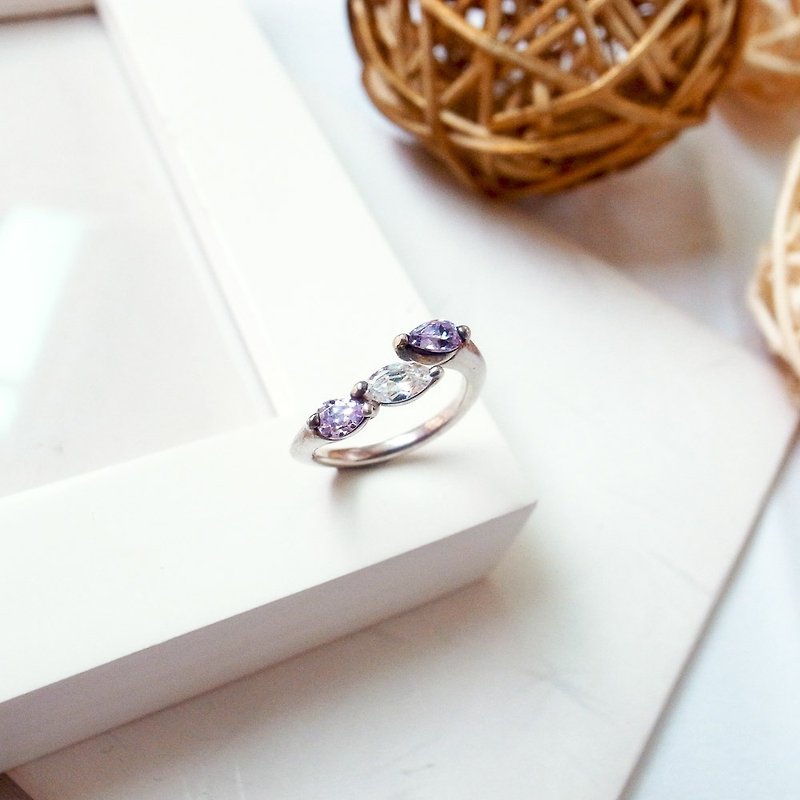 Minimalist Horse Eye Diamond Open Ring - Three Diamond 925 Silver - General Rings - Other Metals Silver