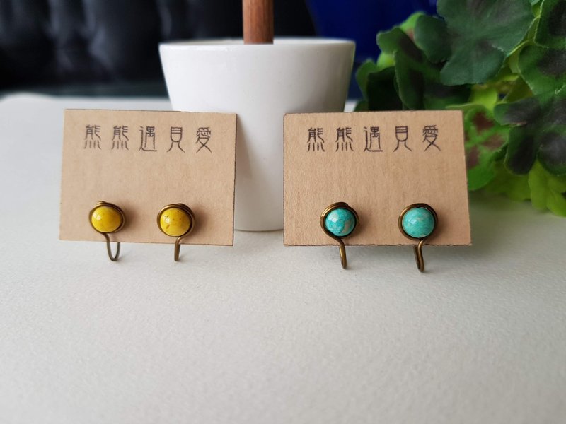 【瑪雅】黃、綠色~無痛耳夾、貼耳耳夾、耳夾限定 - 耳環/耳夾/耳骨夾 - 其他金屬 多色