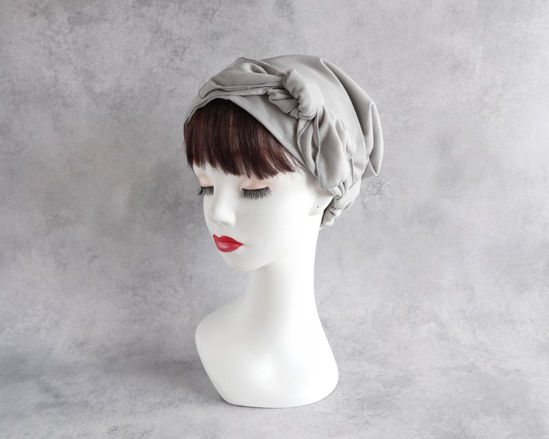 日本製 2way 医療用ヘアターバン チュール サッシュリボン ライトグレー - 髮夾/髮圈 - 棉．麻 灰色