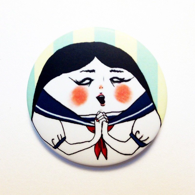 Japanese teen egg girl / pin back buttons - Badges & Pins - Plastic White