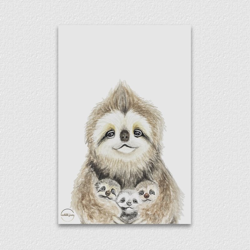 Watercolor illustration animal postcard - hand-painted watercolor illustration of sloth - การ์ด/โปสการ์ด - กระดาษ สีกากี