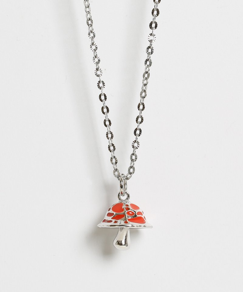 Camo mushroom necklace (orange) - 項鍊 - 其他金屬 銀色