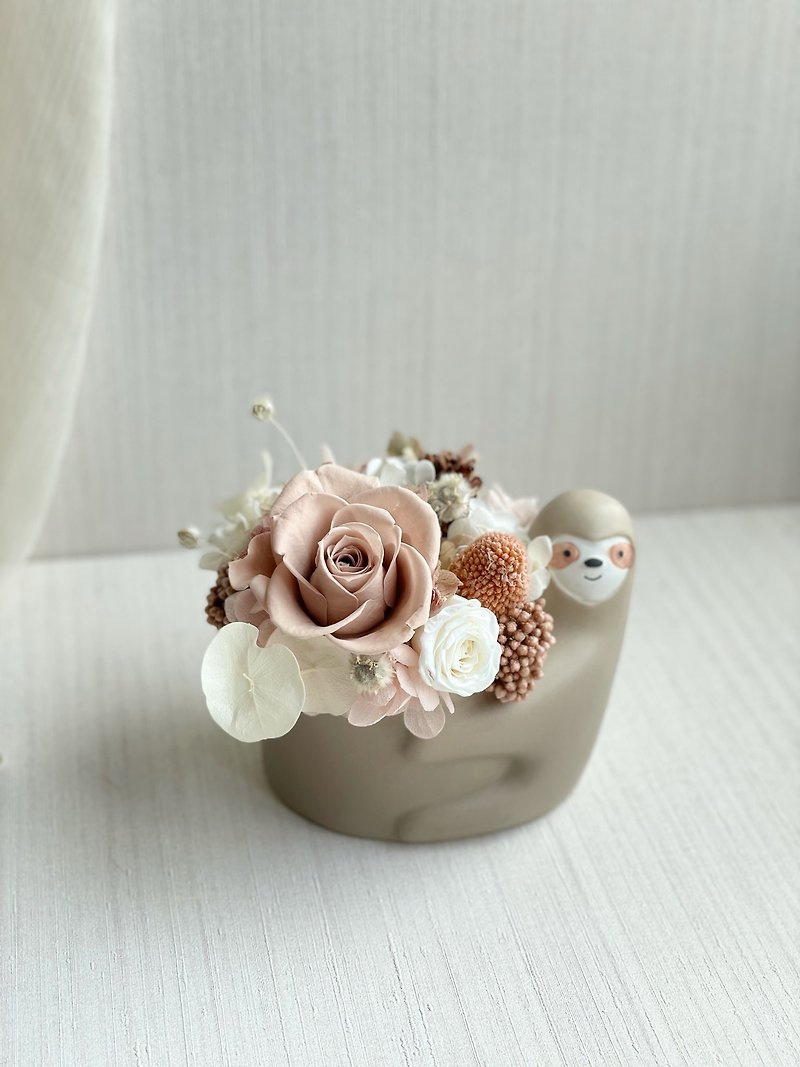 Milk tea / nude color small sloth immortal flower pot flower dry flower - Dried Flowers & Bouquets - Plants & Flowers 