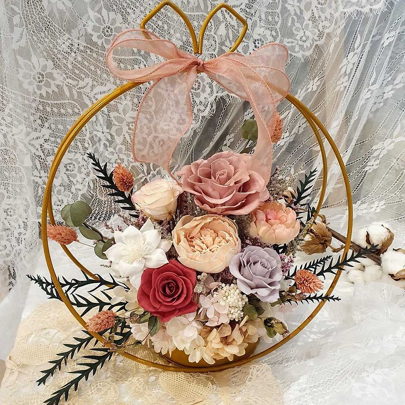 Metal circular geometric congratulation potted flowers with bag can write cards for the opening of potted plants - Dried Flowers & Bouquets - Plants & Flowers 