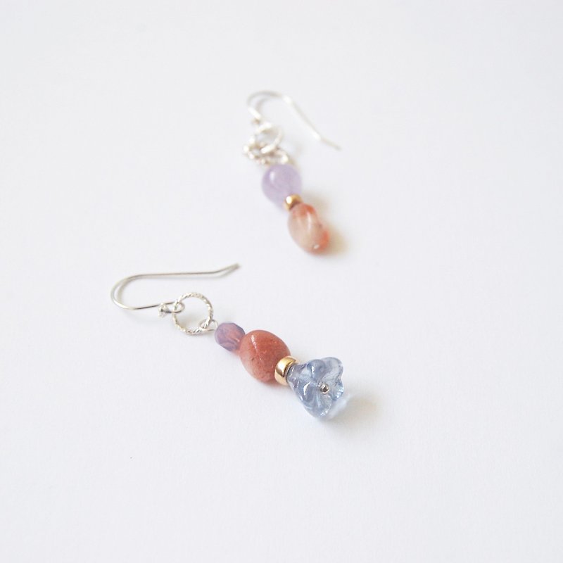 Summer Flower Sun Stone Crystal Gemstone Silver Earrings - Earrings & Clip-ons - Crystal Multicolor