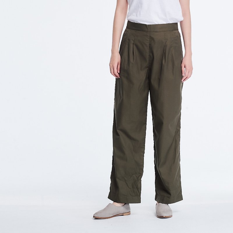 Jacob Wide Leg Pockets Crop Pants Olive green - กางเกงขายาว - ผ้าฝ้าย/ผ้าลินิน สีเขียว