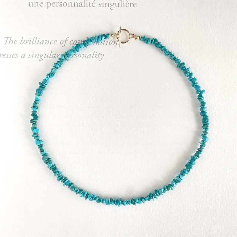 Natural turquoise small chip choker - สร้อยติดคอ - เครื่องประดับพลอย สีน้ำเงิน