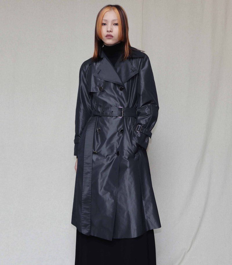 Pumpkin Vintage. KRIZIA black shiny lace double-breasted trench coat - Women's Casual & Functional Jackets - Other Man-Made Fibers Black