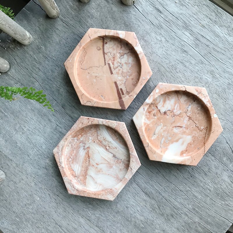 LAST ONE [European coral hexagonal plate] marble home decorative jewelry wobbler - Small Plates & Saucers - Stone Pink