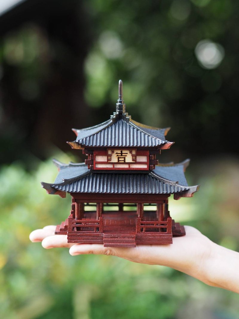 Japanese pavilion model scale model for diorama or home and garden decoration - Items for Display - Wood Red