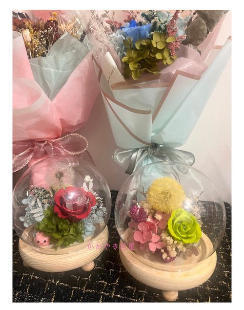 かがやき花屋 Flower expert 蒲公英玫瑰玻璃盅/玫瑰/永生花/玻璃罩/乾燥花