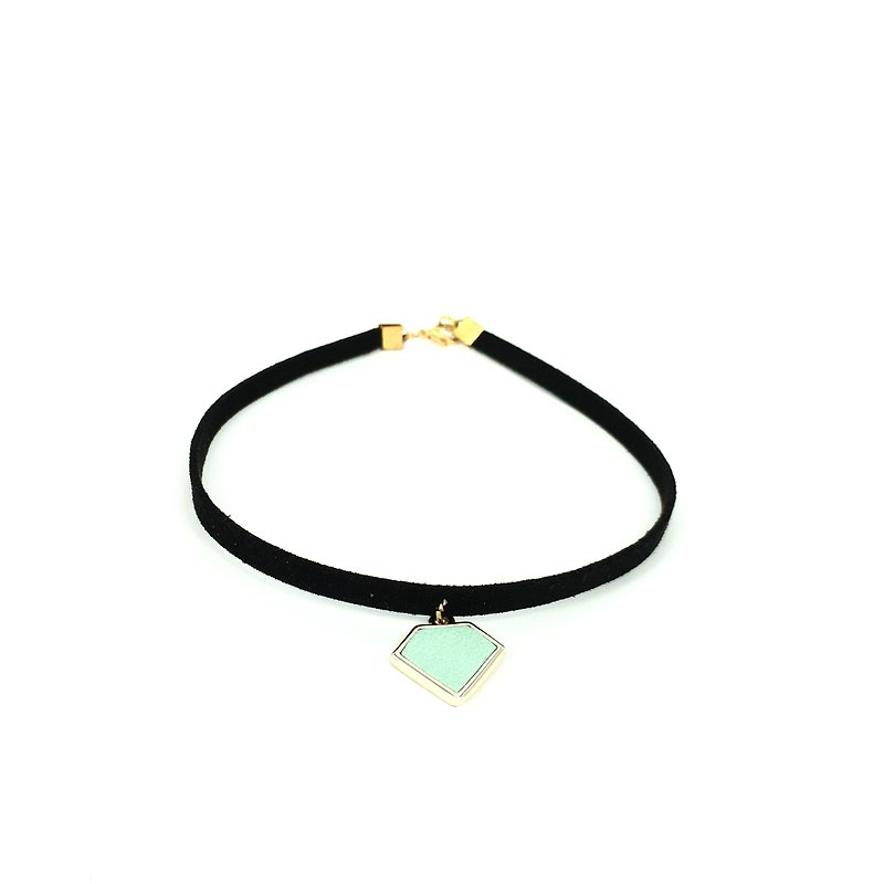 Mint green diamond necklace - Necklaces - Other Materials Black