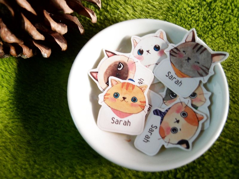 Customized name stickers - cat - สติกเกอร์ - กระดาษ หลากหลายสี