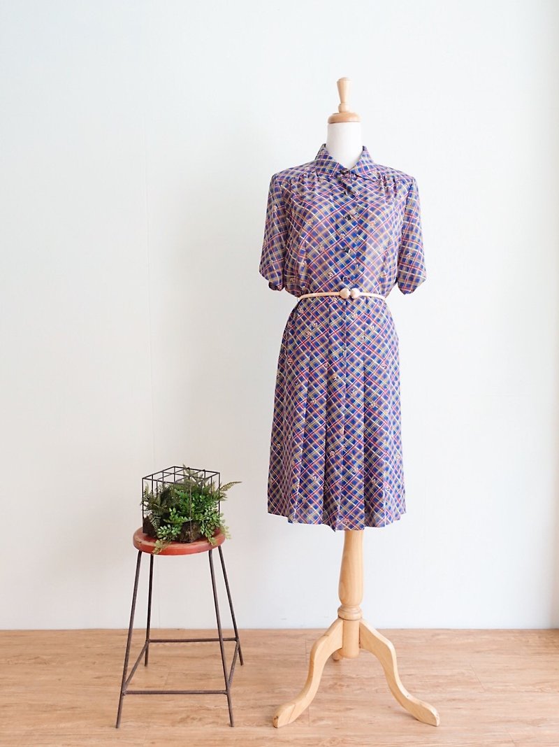 Vintage / Short Sleeve Dress no.121 tk - One Piece Dresses - Polyester Multicolor