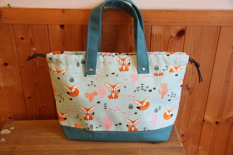 [Good day] hand-made small fox beam bag lunch bag / picnic bag / class bag / universal bag / grocery bag / tool bag / bag - Handbags & Totes - Cotton & Hemp Blue