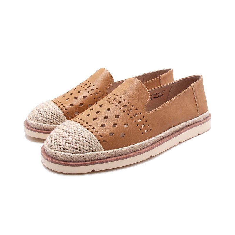WALKING ZONE Japanese Linen woven casual shoes for women - brown (also beige) - Women's Casual Shoes - Genuine Leather 