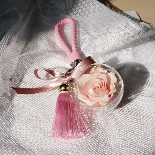 薇喨花藝 W Florist 永生花透明球球鑰匙圈(小)-淺粉紅玫瑰