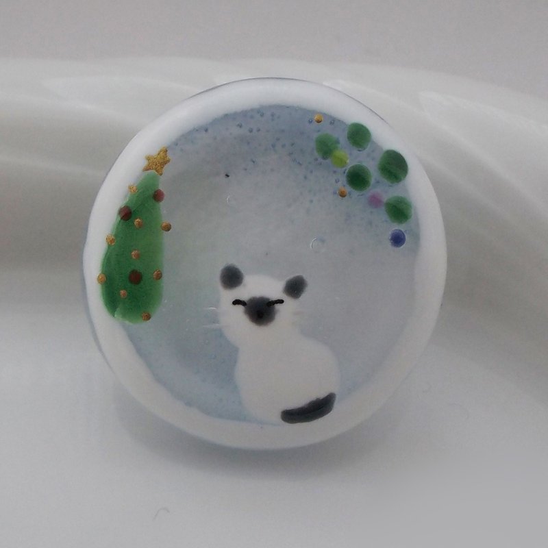 シャムネコとクリスマスツリー　帯留め　ヘアゴム　ブローチ - 其他 - 玻璃 多色