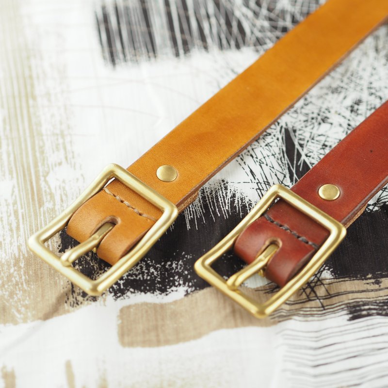 Italian vegetable tanned leather women's belt 25mm brown and brown hand-stitched - Belts - Genuine Leather Multicolor