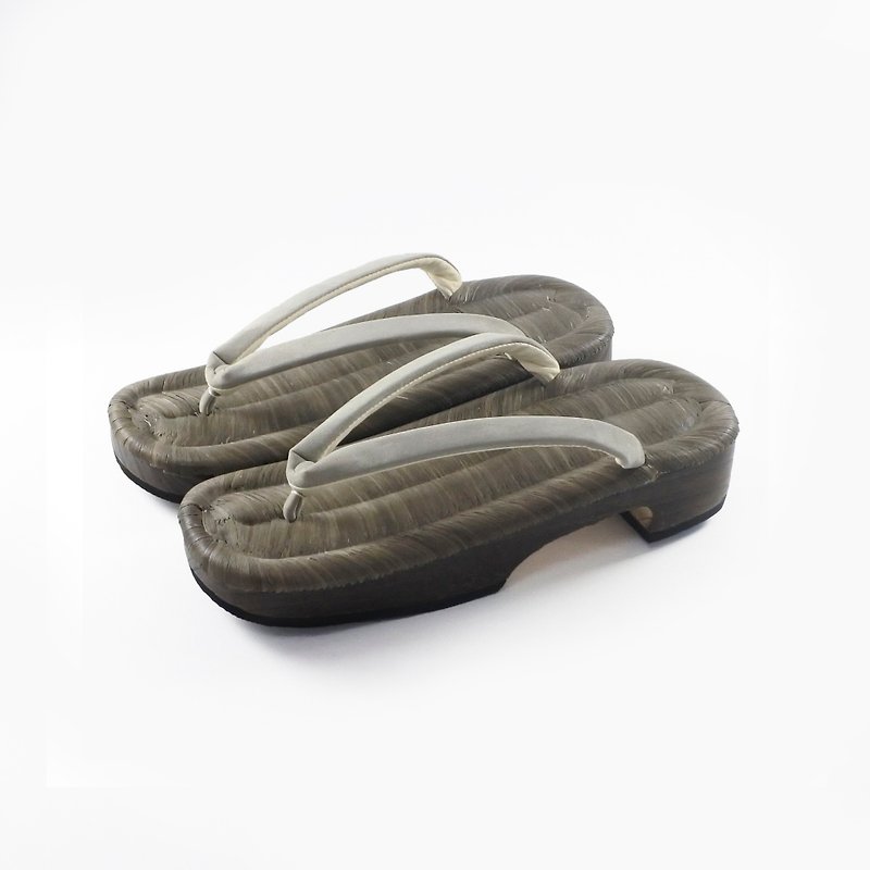 Ukon geta with crow tatami mat genuine leather nubuck thong - Slippers - Wood 