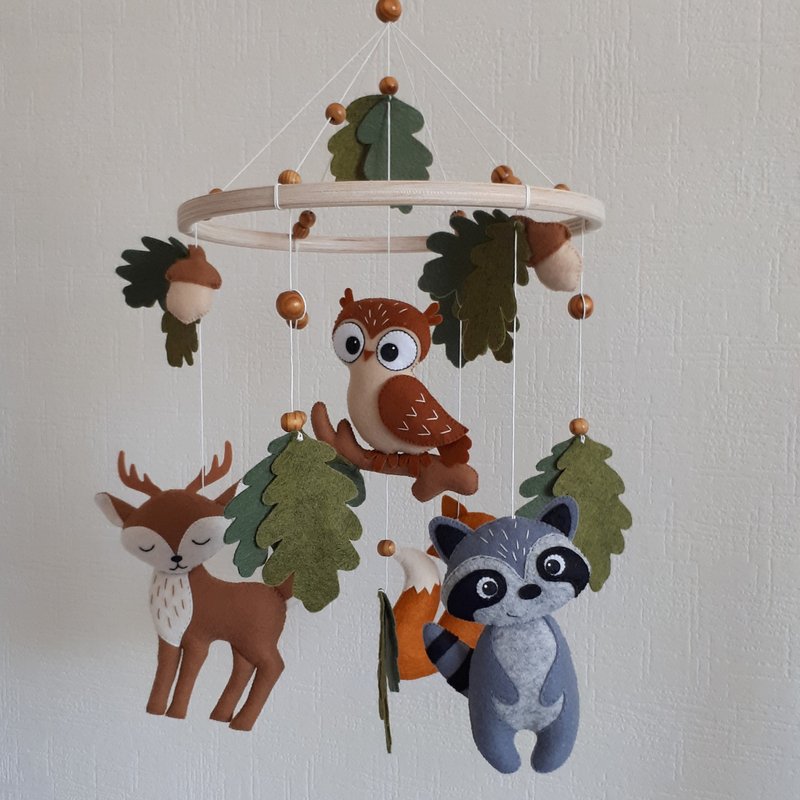 Mobile baby nursery decor woodland, forest animals crib mobile, baby shower gift - 寶寶/兒童玩具/玩偶 - 環保材質 多色