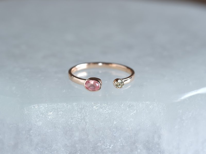 K10 spretta ring　天然石ロードクロサイト×ペリドット　ゴールドリング　10金 - 戒指 - 寶石 粉紅色
