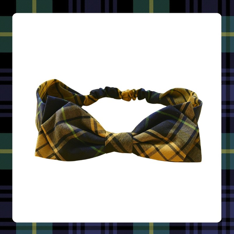 Handmade Tartan/ Plaid Ribbon Hair Band【ZAZAZOO】 - Hair Accessories - Cotton & Hemp Black