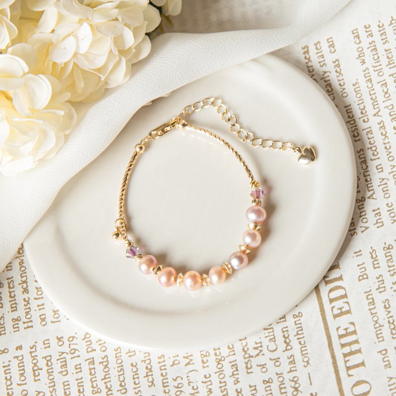 Tears Pink Orange Pearl-Swarovski Crystal-14k Gold Material Mother's Day Gift Customized - Bracelets - Other Metals Pink