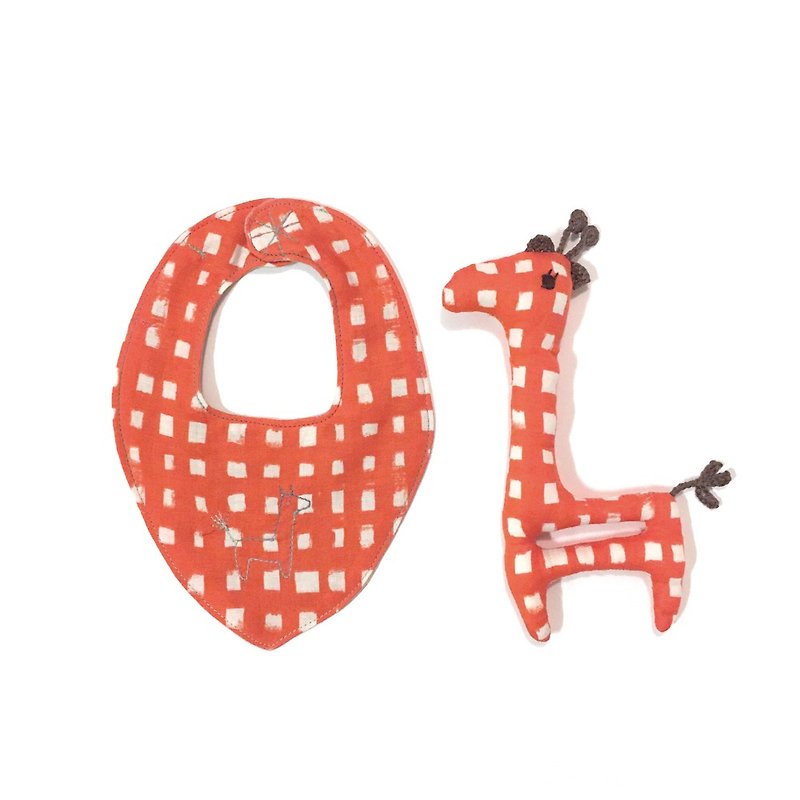 babygift whim giraffe Bib & rattle set - Baby Gift Sets - Cotton & Hemp Red
