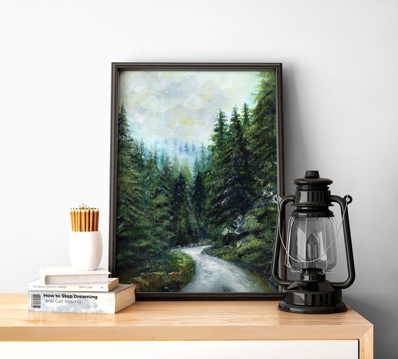 【雲霧山巒】限量版複製畫 | 山林石道自然風景 | 松木林畫作掛畫 - 海報/掛畫/掛布 - 紙 