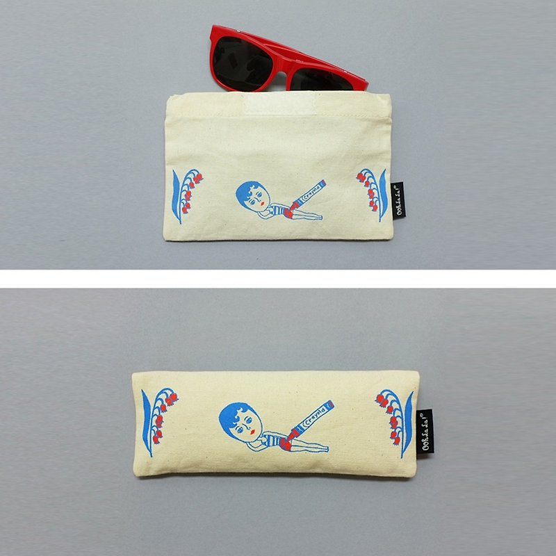 Auroruo sticky cloth bag (pencil box) - กล่องดินสอ/ถุงดินสอ - ผ้าฝ้าย/ผ้าลินิน สีกากี
