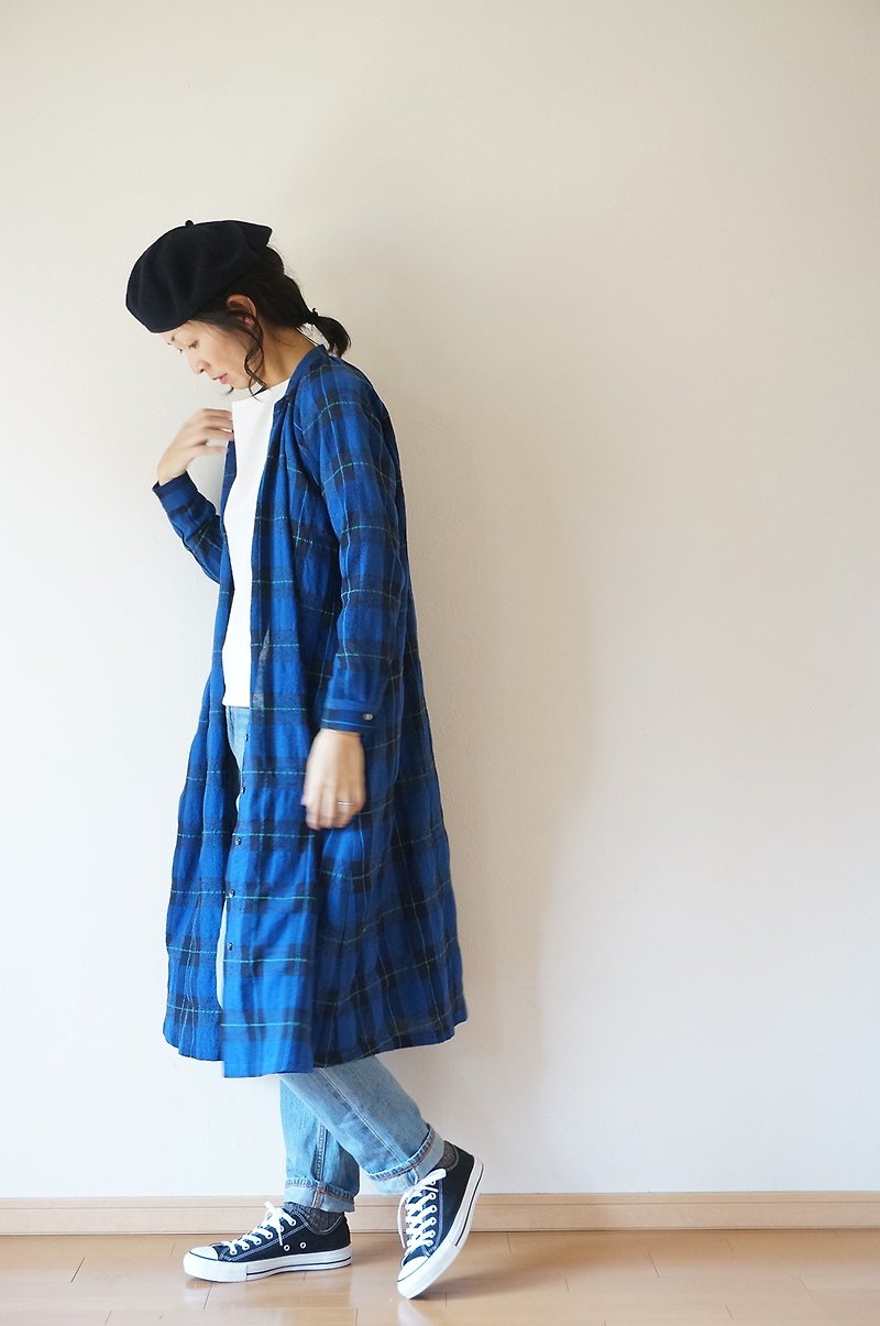 Wool linen cotton one piece ladies - 連身裙 - 棉．麻 藍色