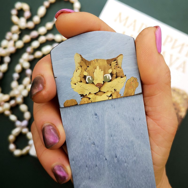 Wooden bookmark with cat inlay, cat lover gift, gift for booklover - 書籤 - 木頭 多色
