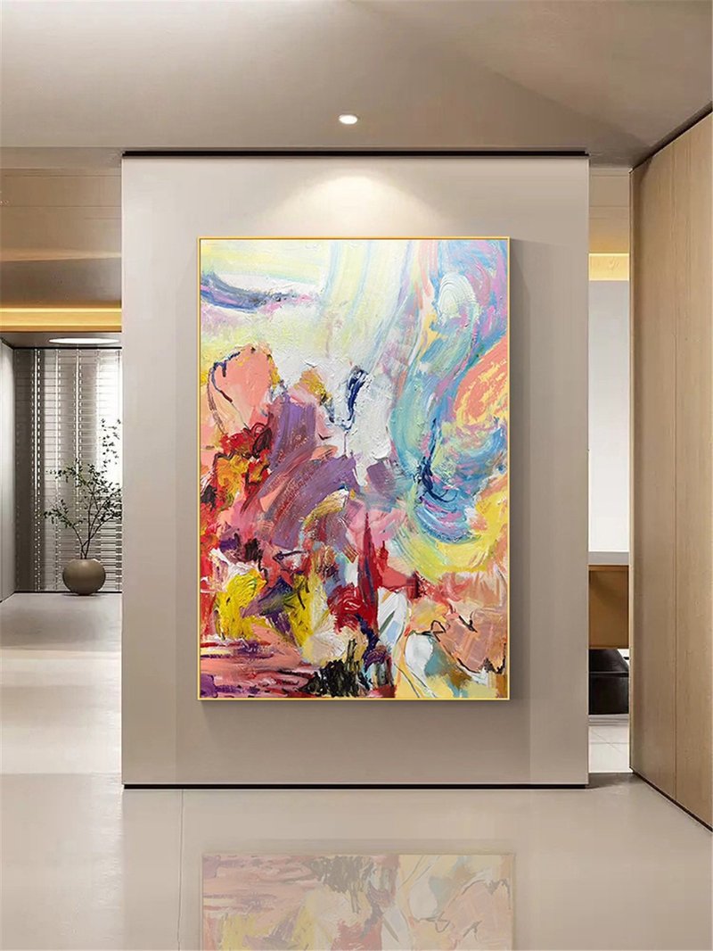 Handmade Abstract Painting Canvas Wall Art Picture for Living Room Decoration - Posters - Linen Multicolor