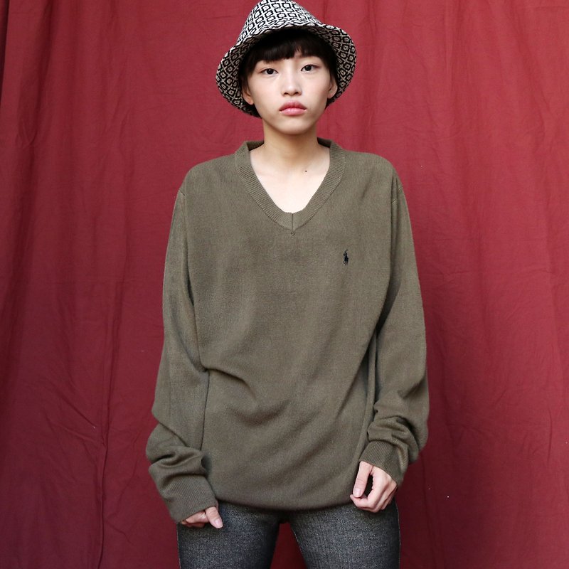 Pumpkin Vintage. Ancient ink green Cashmere cashmere pullover sweater - สเวตเตอร์ผู้หญิง - ขนแกะ 