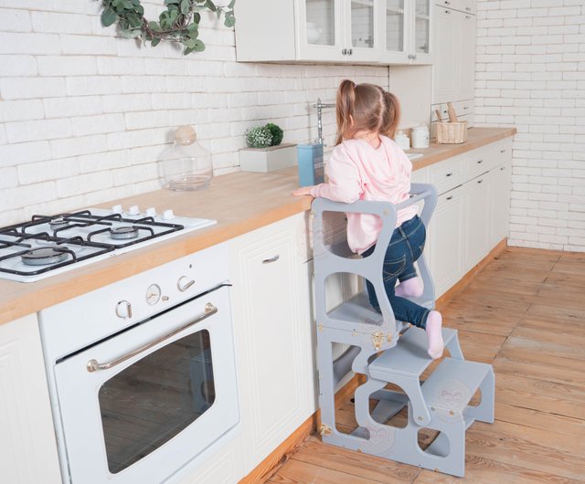 Step stool with back Montessori tower Children table the Learning tower -  Shop WoodAndHearts Kids' Furniture - Pinkoi