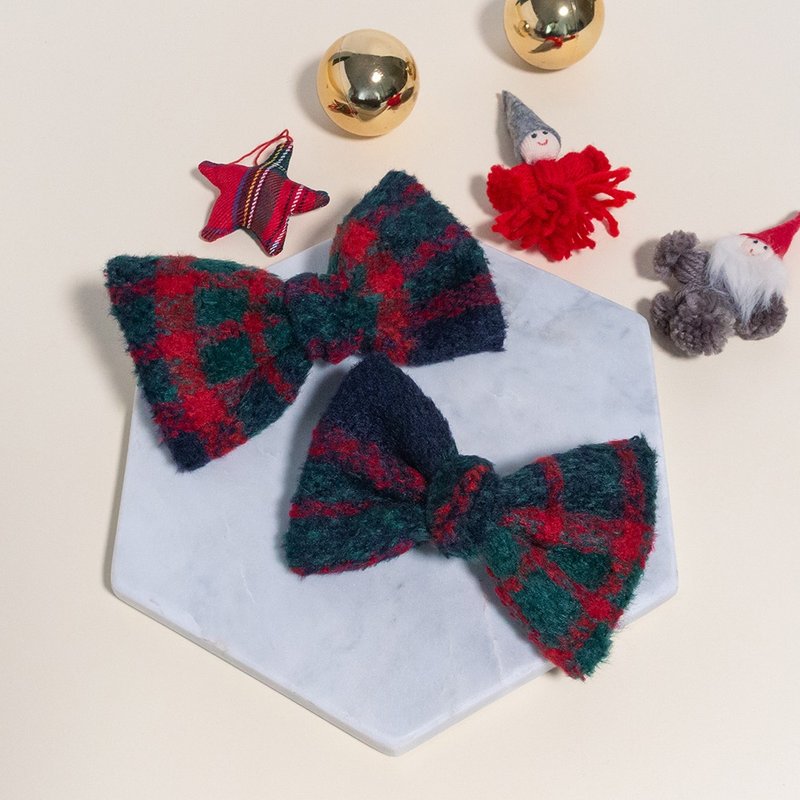 Hairy Red & Green Check Ribbon Hairpin - Hair Accessories - Other Materials Red