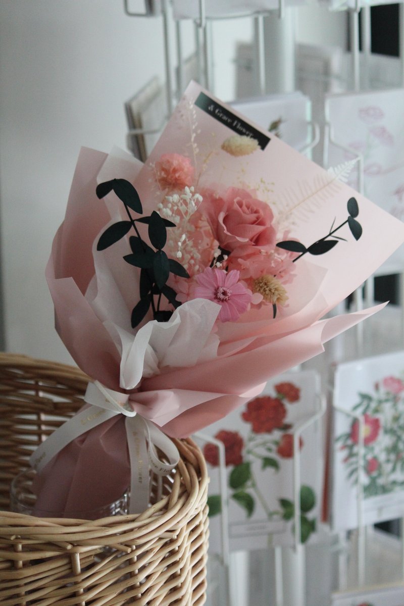 [Pink eternal rose bouquet] Birthday gift/congratulation flower gift/everlasting flower - ช่อดอกไม้แห้ง - พืช/ดอกไม้ สึชมพู