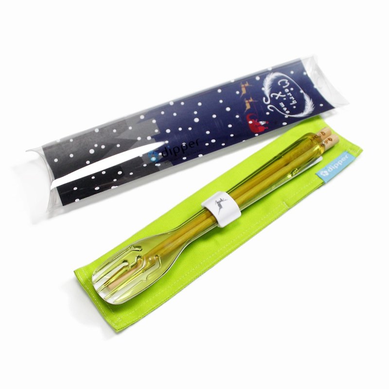 dipper 3 in 1 cypress eco-friendly tableware set-green fork (Christmas limited edition) - ตะเกียบ - กระดาษ สีเขียว